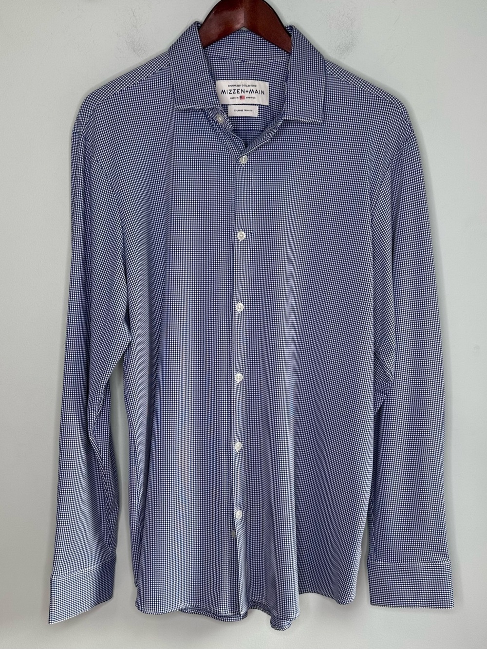 Mizzen + Main Navy Micro Gingham Performance Spinnaker Trim Fit Shirt